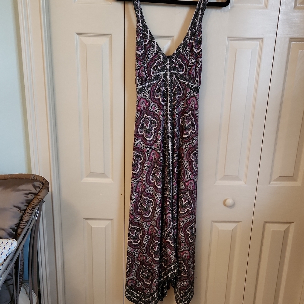 INC Elegant Paisley Maxi Dress - Pink and Black Asymmetrical Bottom